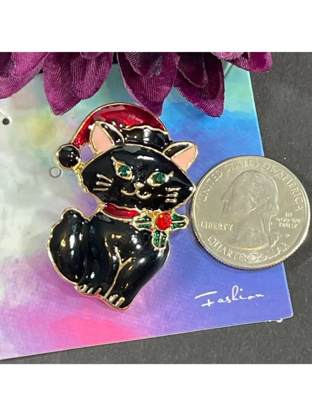 Santa Cat Lapel Pin Christmas Black Kitten Enamel Jewelry Brooch Accessories Pin